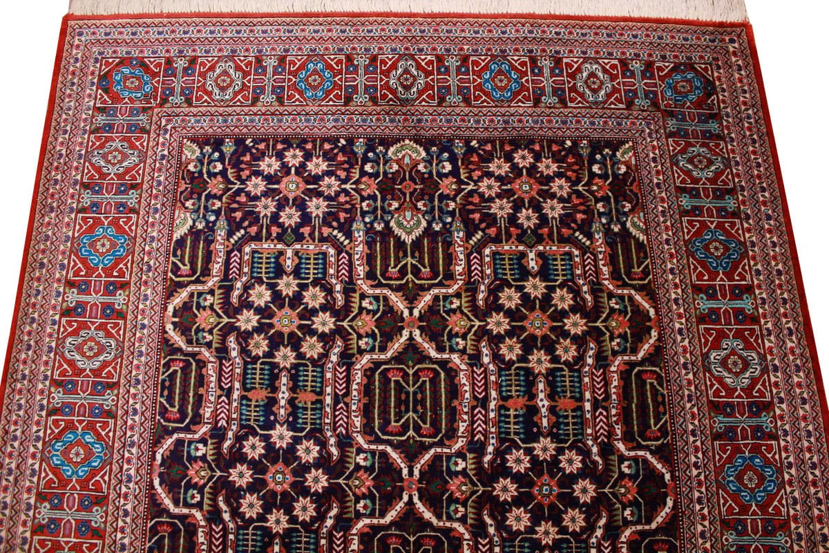 Ghom Seidenteppich Dunkelblau 147×103 cm, feingliedrig handgeknüpft