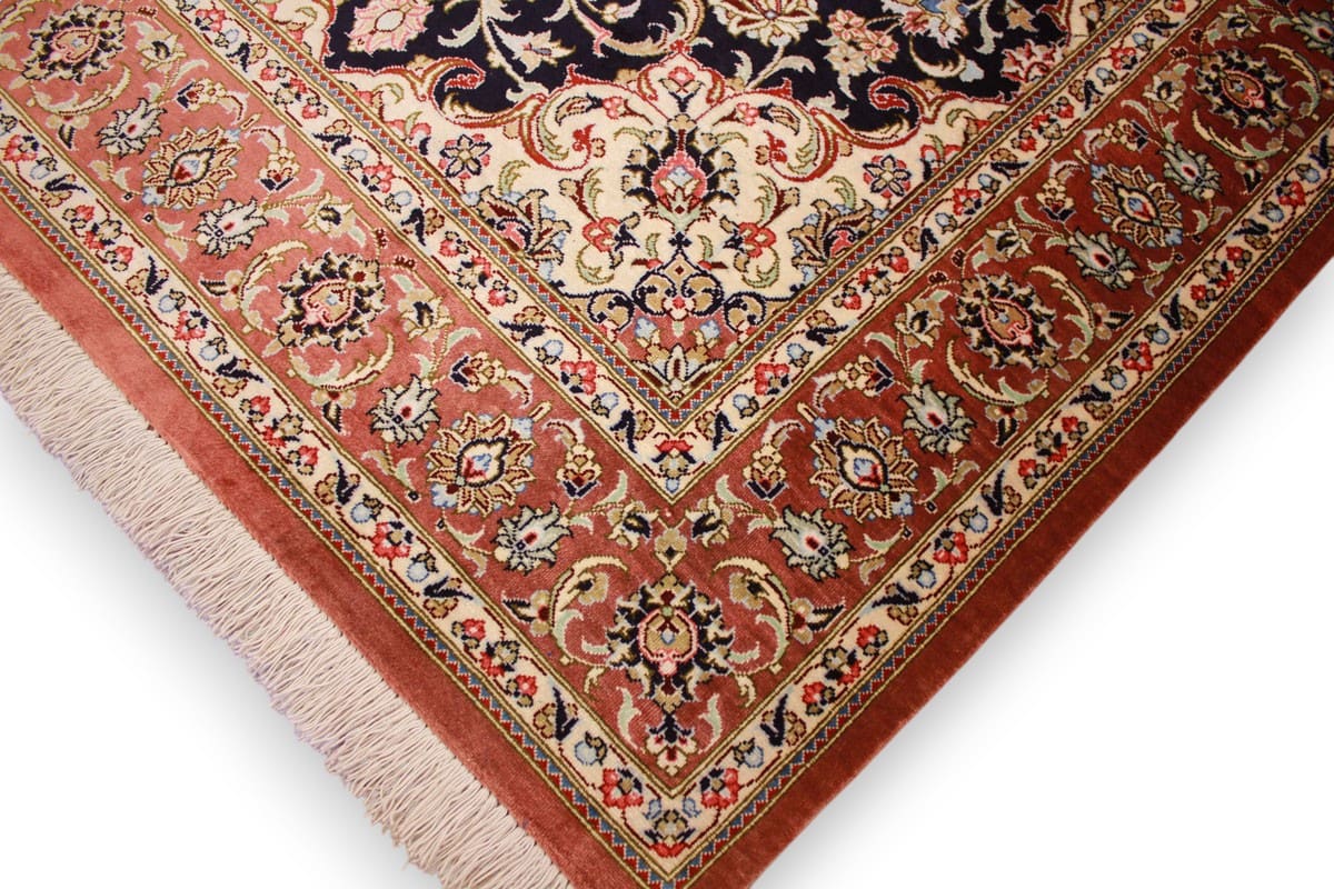 Perserteppich Ghom Seidenteppich 121×78 cm Dunkelblau, handgeknüpft