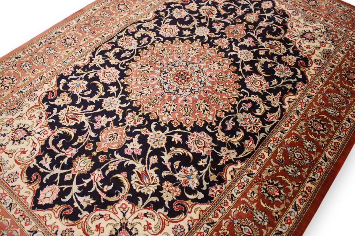 Perserteppich Ghom Seidenteppich 121×78 cm Dunkelblau, handgeknüpft