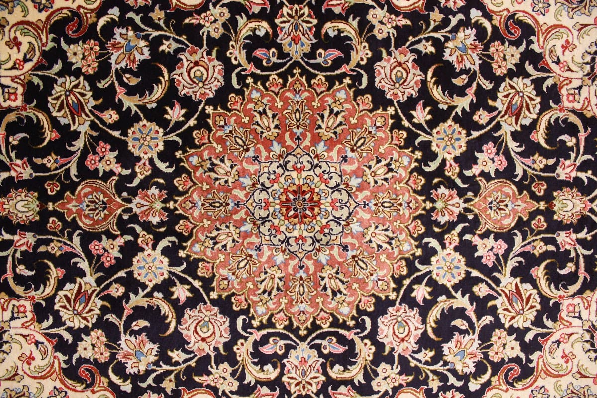 Perserteppich Ghom Seidenteppich 121×78 cm Dunkelblau, handgeknüpft