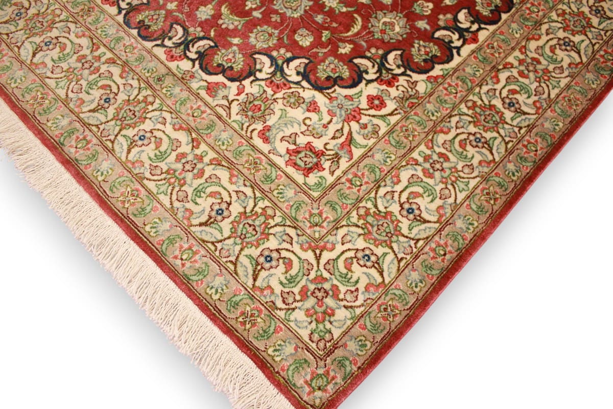 Perser Teppich Ghom Seidenteppich 122×81 cm Rot, handgeknüpft