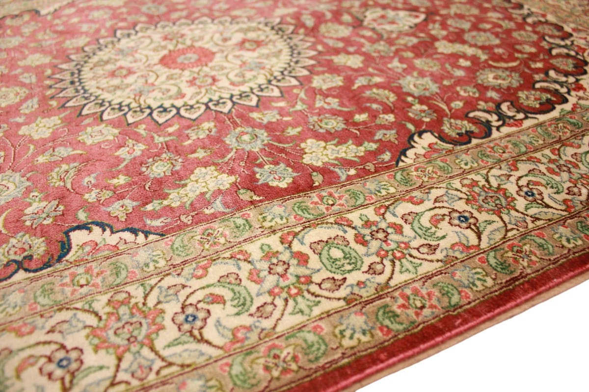 Perser Teppich Ghom Seidenteppich 122×81 cm Rot, handgeknüpft