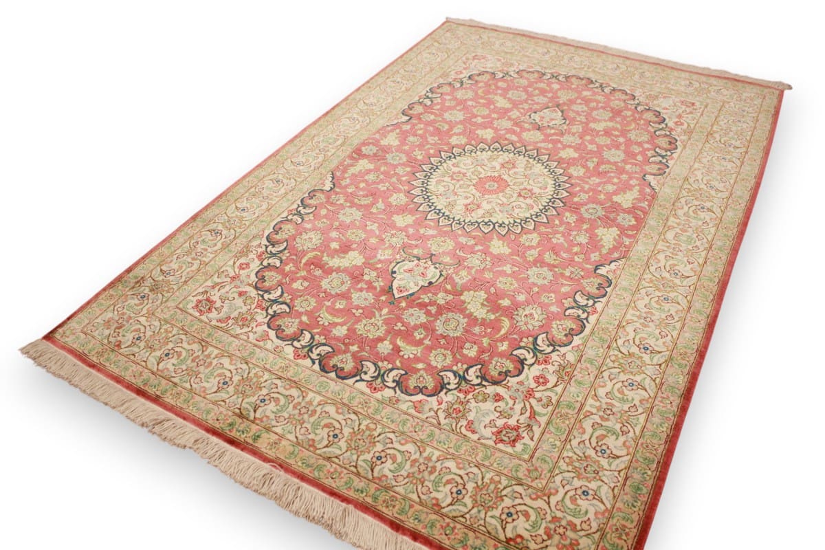 Perser Teppich Ghom Seidenteppich 122×81 cm Rot, handgeknüpft