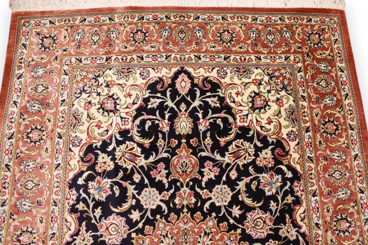 Perserteppich Ghom Seidenteppich 122×81 cm Blau, handgeknüpft