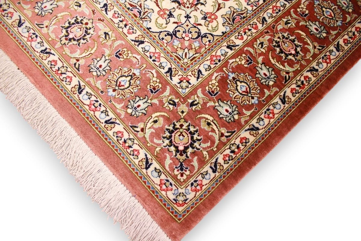 Perserteppich Ghom Seidenteppich 122×81 cm Blau, handgeknüpft