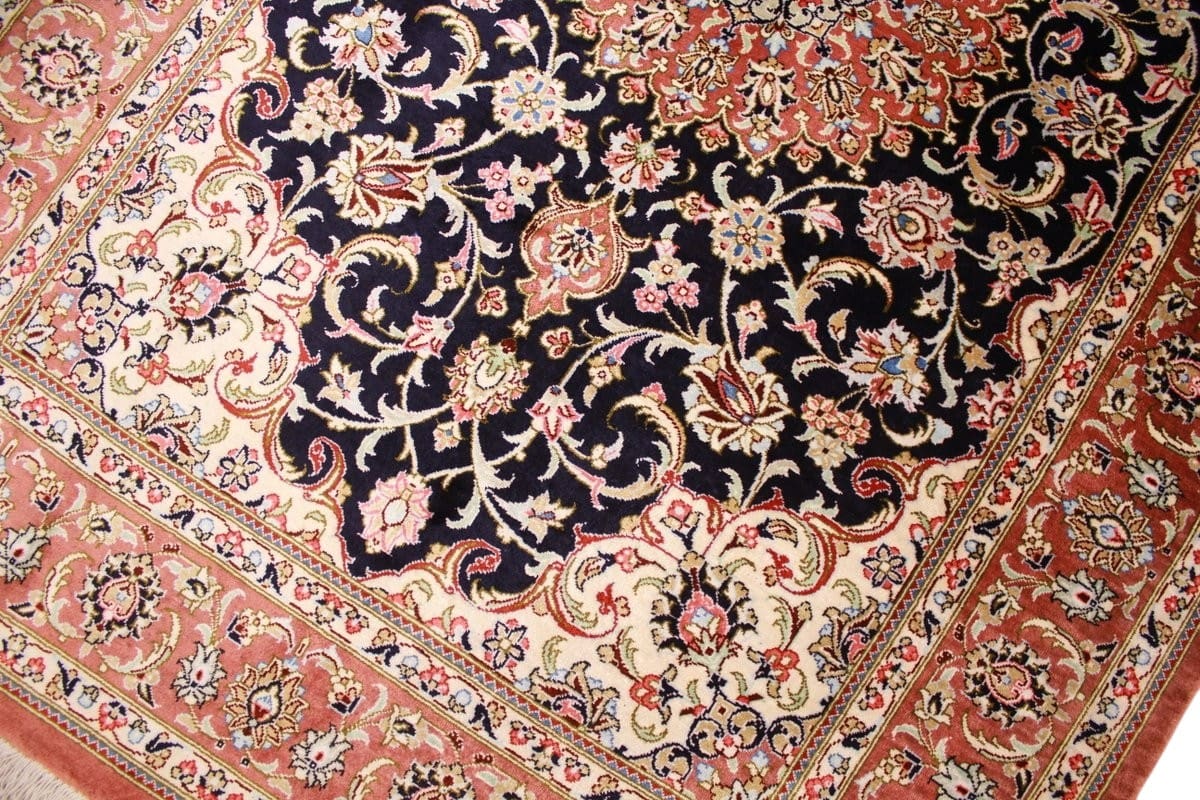 Perserteppich Ghom Seidenteppich 122×81 cm Blau, handgeknüpft