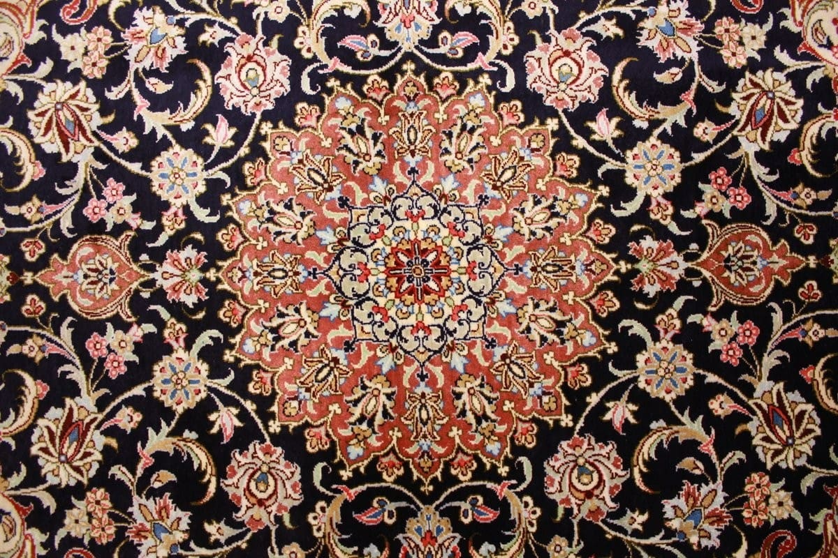 Perserteppich Ghom Seidenteppich 122×81 cm Blau, handgeknüpft