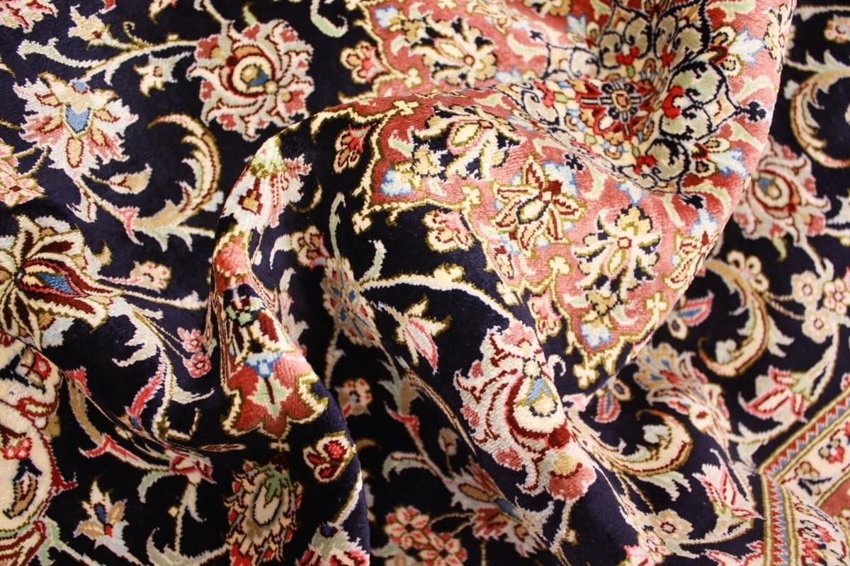 Perserteppich Ghom Seidenteppich 122×81 cm Blau, handgeknüpft
