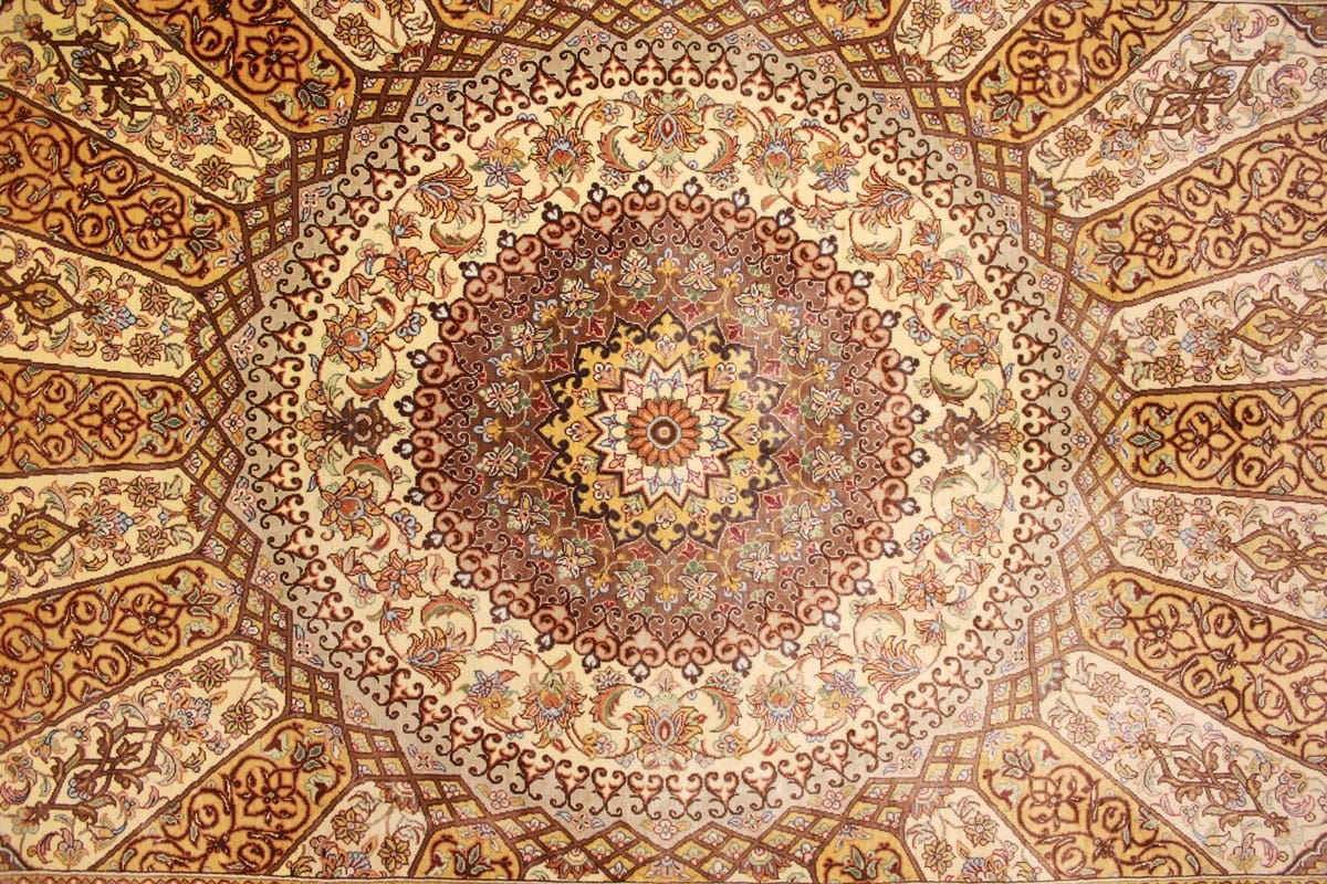 Perser Teppich Ghom Seidenteppich 129×85 cm Elfenbein Royal handgeknüpft