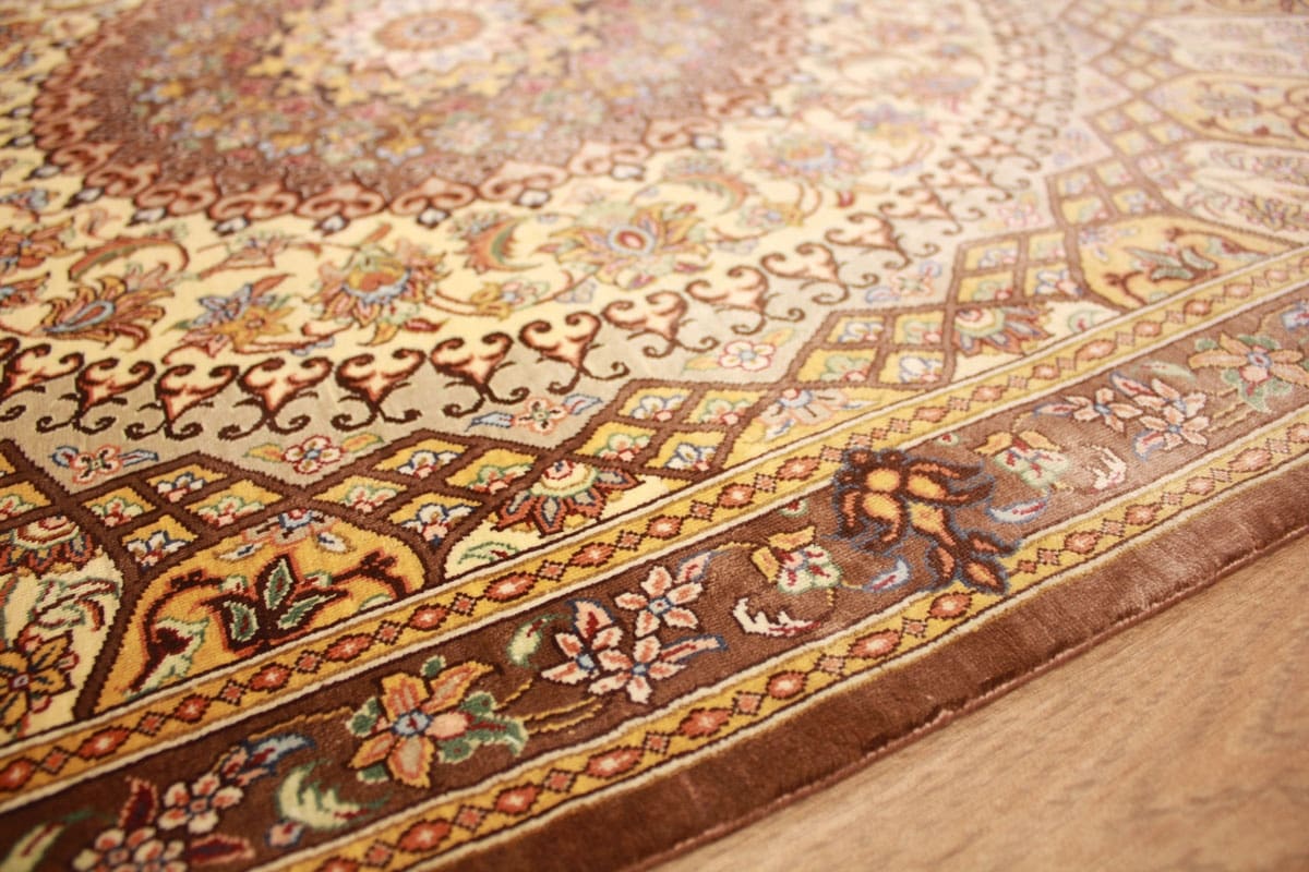 Perser Teppich Ghom Seidenteppich 129×85 cm Elfenbein Royal handgeknüpft