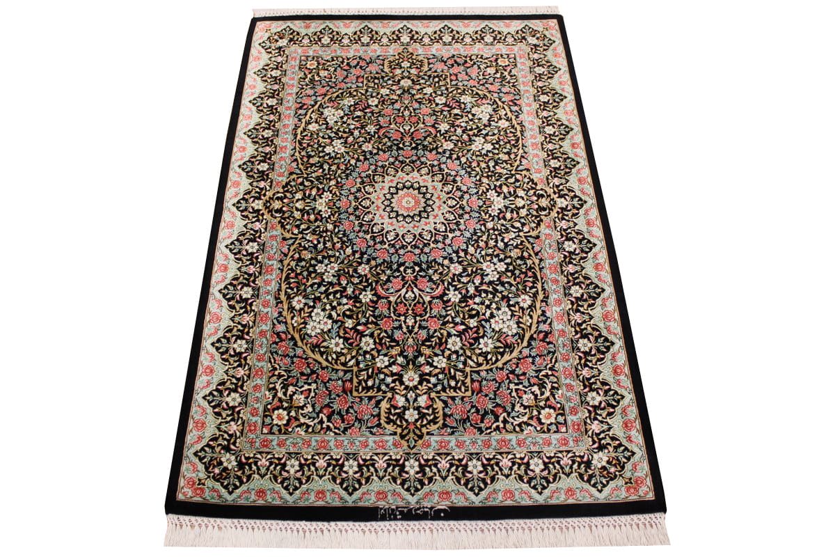 Ghom Seidenteppich 124×83 cm, meisterhaft geknüpft, Orientteppich