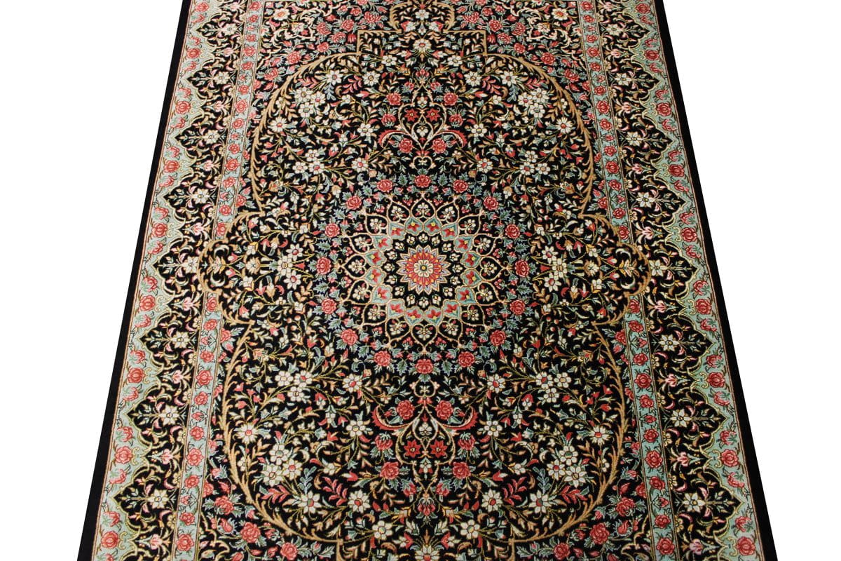 Ghom Seidenteppich 124×83 cm, meisterhaft geknüpft, Orientteppich