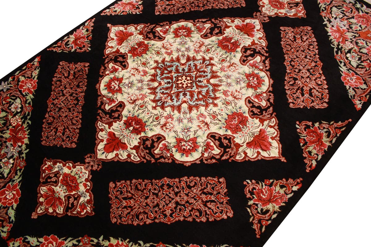 Perserteppich Ghom Seidenteppich 122×81 cm Schwarz, handgeknüpft
