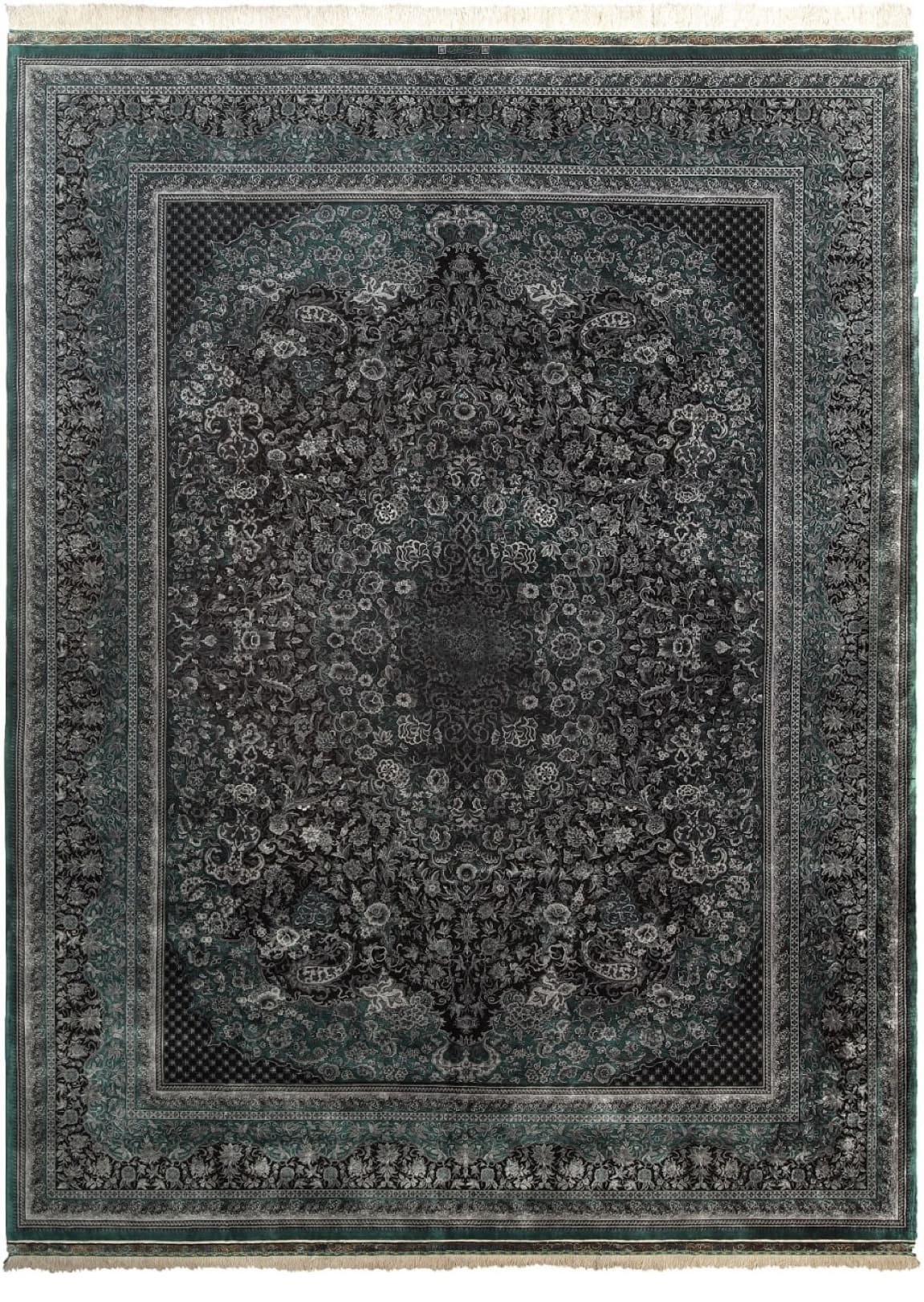 NEU 393×300 cm Handgeknüpfter Hossein Erami Ghom Seidenteppich „Golfarang – Dark Blue“ | 11,79 m² | 65,9 Raj | 12.585.600 Knoten | 100 % Seide H1