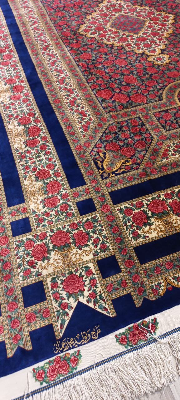 NEU 300×200 cm Handgeknüpfter ORIGINAL Rahmani Ghom Seidenteppich „Rose – Blue Edition“ | 6,00 m² | 70 Raj | 7.188.300 Knoten | 100 % Seide H1