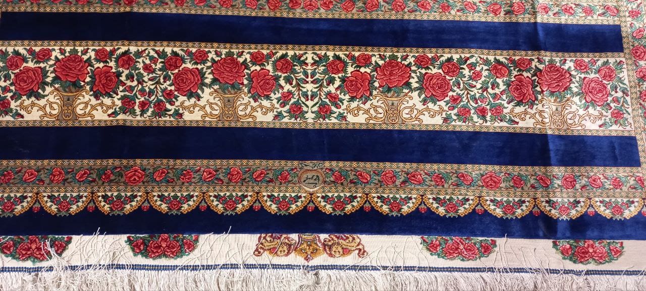 NEU 300×200 cm Handgeknüpfter ORIGINAL Rahmani Ghom Seidenteppich „Rose – Blue Edition“ | 6,00 m² | 70 Raj | 7.188.300 Knoten | 100 % Seide H1