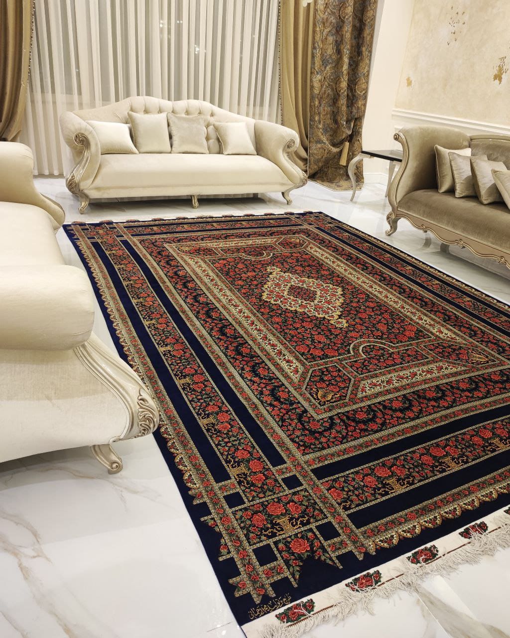 350×250 cm ORIGINAL Rahmani „Rose Blue Edition – Sonderfarbe“ | 8,75 m² | 70 Raj | 10.471.938 Knoten | Meisterwerk – Jahre lange Knüpfzeit | Seide auf Seide H1