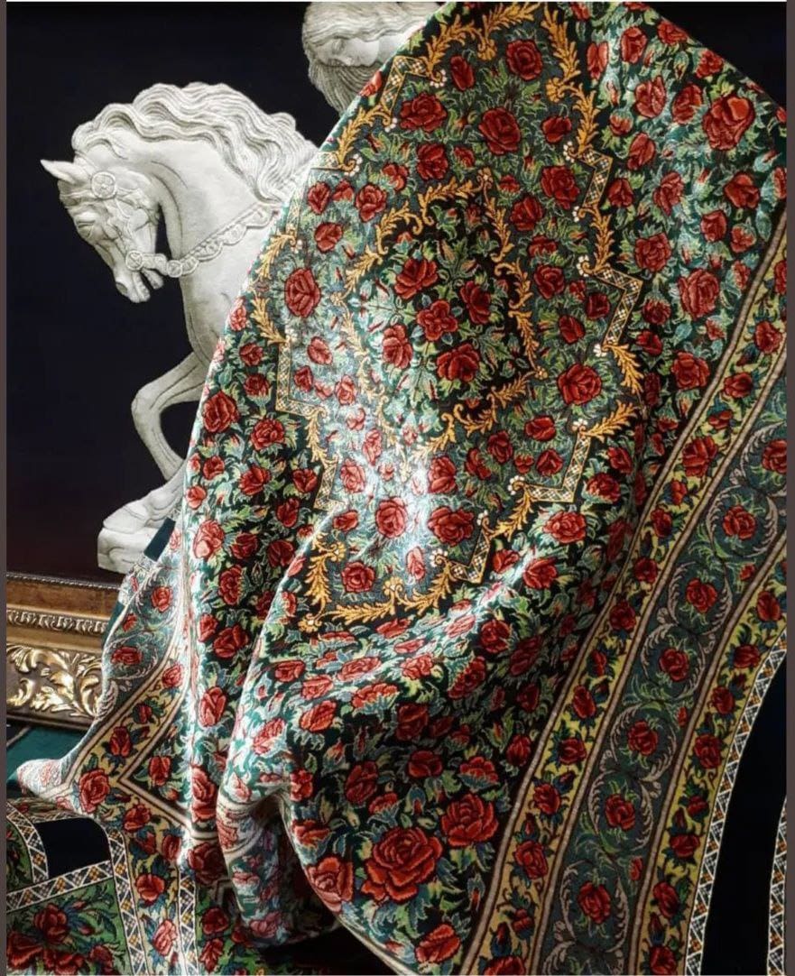 350×250 cm ORIGINAL Rahmani „Rose Blue Edition – Sonderfarbe“ | 8,75 m² | 70 Raj | 10.471.938 Knoten | Meisterwerk – Jahre lange Knüpfzeit | Seide auf Seide H1