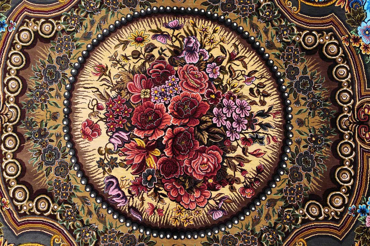 NEU 212×210 cm Handgeknüpfter Hossein Erami Ghom Seidenteppich „Golfarang – Tak Gardeh“ | 4,45 m² | 72,1 Raj | 5.658.541 Knoten | 100 % Seide H1