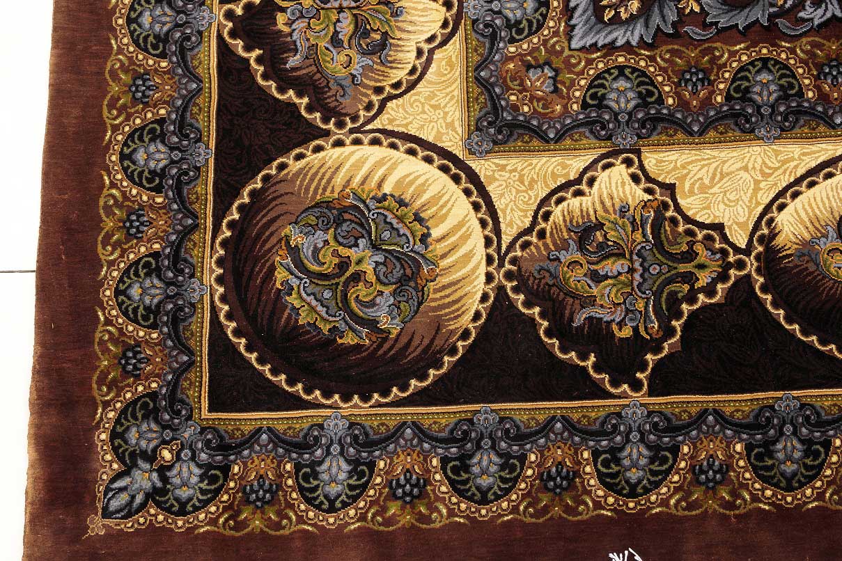 NEU 242×246 cm Handgeknüpfter Hossein Erami Ghom Seidenteppich „Golfarang – Brown“ | 5,95 m² | 73,45 Raj | 6.553.600 Knoten | 100 % Seide auf Seide H1