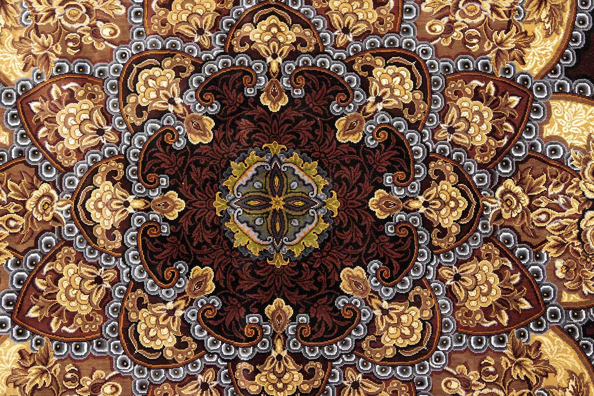 NEU 242×246 cm Handgeknüpfter Hossein Erami Ghom Seidenteppich „Golfarang – Brown“ | 5,95 m² | 73,45 Raj | 6.553.600 Knoten | 100 % Seide auf Seide H1