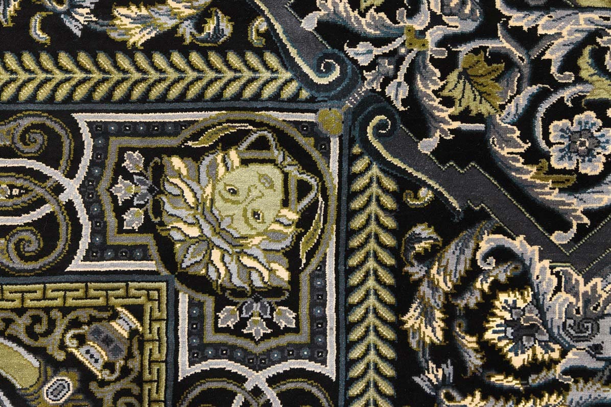 NEU 200×199 cm Handgeknüpfter Erami Ghom Seidenteppich „Versace – Black“ | 70 Raj | 3,98 m² | ca. 3.980.000 Knoten | 100 % Seide auf Seide H1