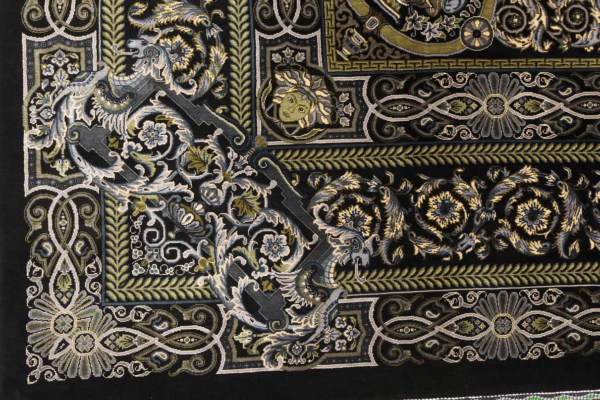 NEU 200×199 cm Handgeknüpfter Erami Ghom Seidenteppich „Versace – Black“ | 70 Raj | 3,98 m² | ca. 3.980.000 Knoten | 100 % Seide auf Seide H1