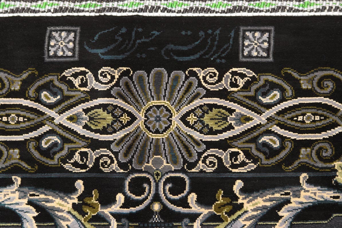 NEU 200×199 cm Handgeknüpfter Erami Ghom Seidenteppich „Versace – Black“ | 70 Raj | 3,98 m² | ca. 3.980.000 Knoten | 100 % Seide auf Seide H1