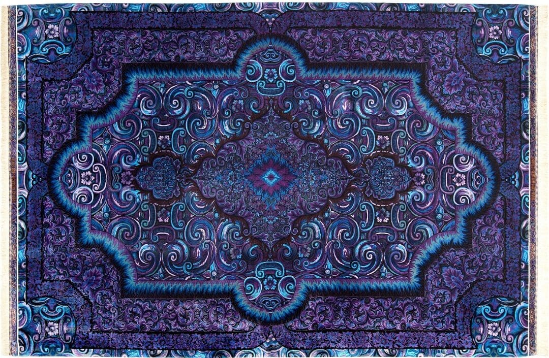 NEU 305×204 cm Handgeknüpfter Erami Ghom Seidenteppich „Woodcraving – Blau“ | 70 Raj | ca. 6.306.000 Knoten | 100 % Seide auf Seide H1