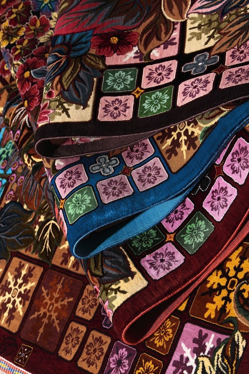 NEU 101×151 cm Handgeknüpfter Erami Ghom Seidenteppich „Mosaic Golfarang“ | 70 Raj | ca. 1.060.000 Knoten | 100 % Seide auf Seide H1