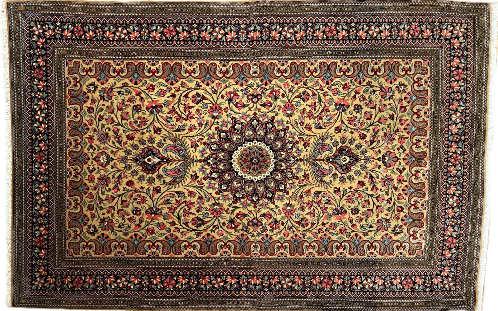 perserteppich-ghom-226-x-149-cm-baumwolle-wolle-handgeknupft-1 Handgeknüpfter Ghom Perserteppich 226 × 149 cm