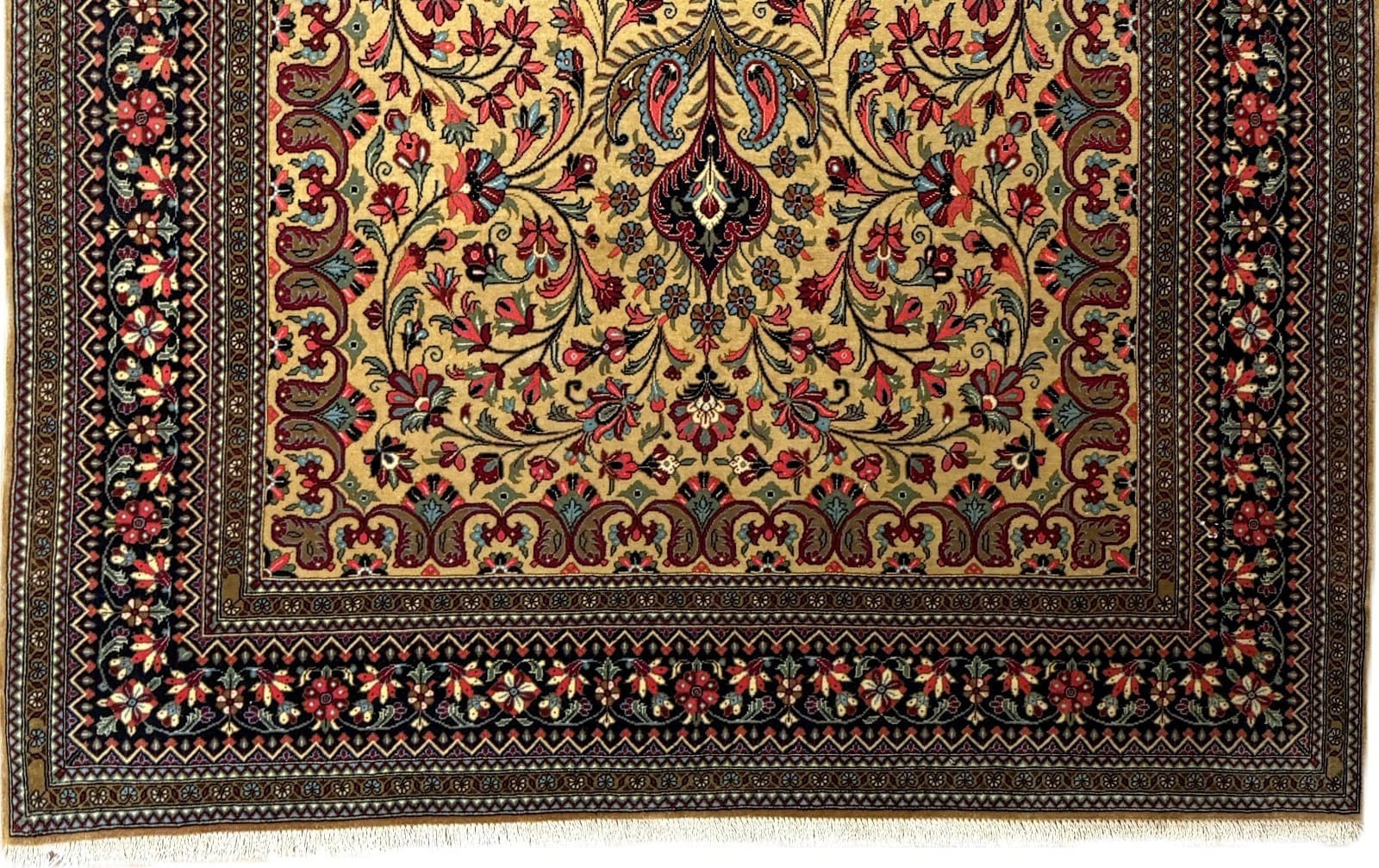 perserteppich-ghom-226-x-149-cm-baumwolle-wolle-handgeknupft-2 Handgeknüpfter Ghom Perserteppich 226 × 149 cm