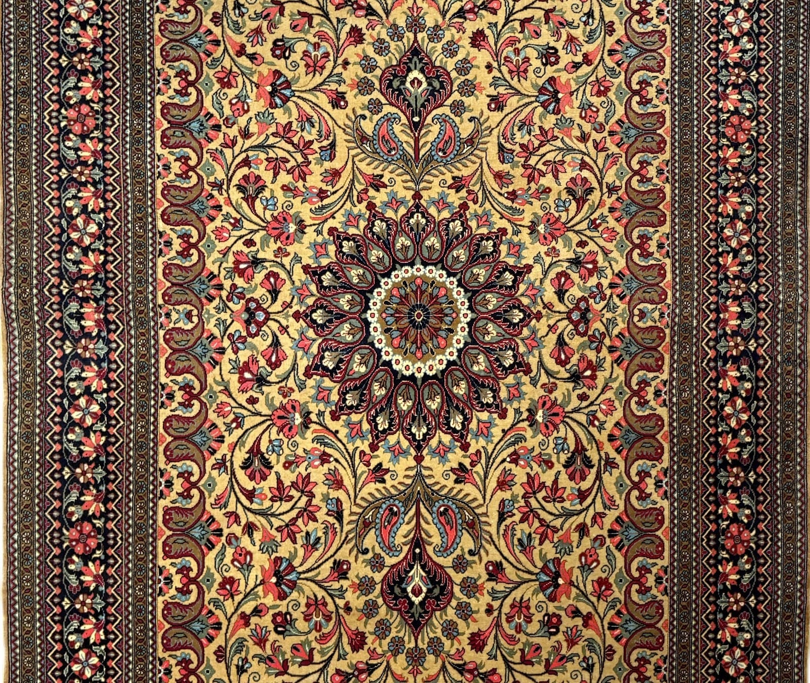 perserteppich-ghom-226-x-149-cm-baumwolle-wolle-handgeknupft-3 Handgeknüpfter Ghom Perserteppich 226 × 149 cm