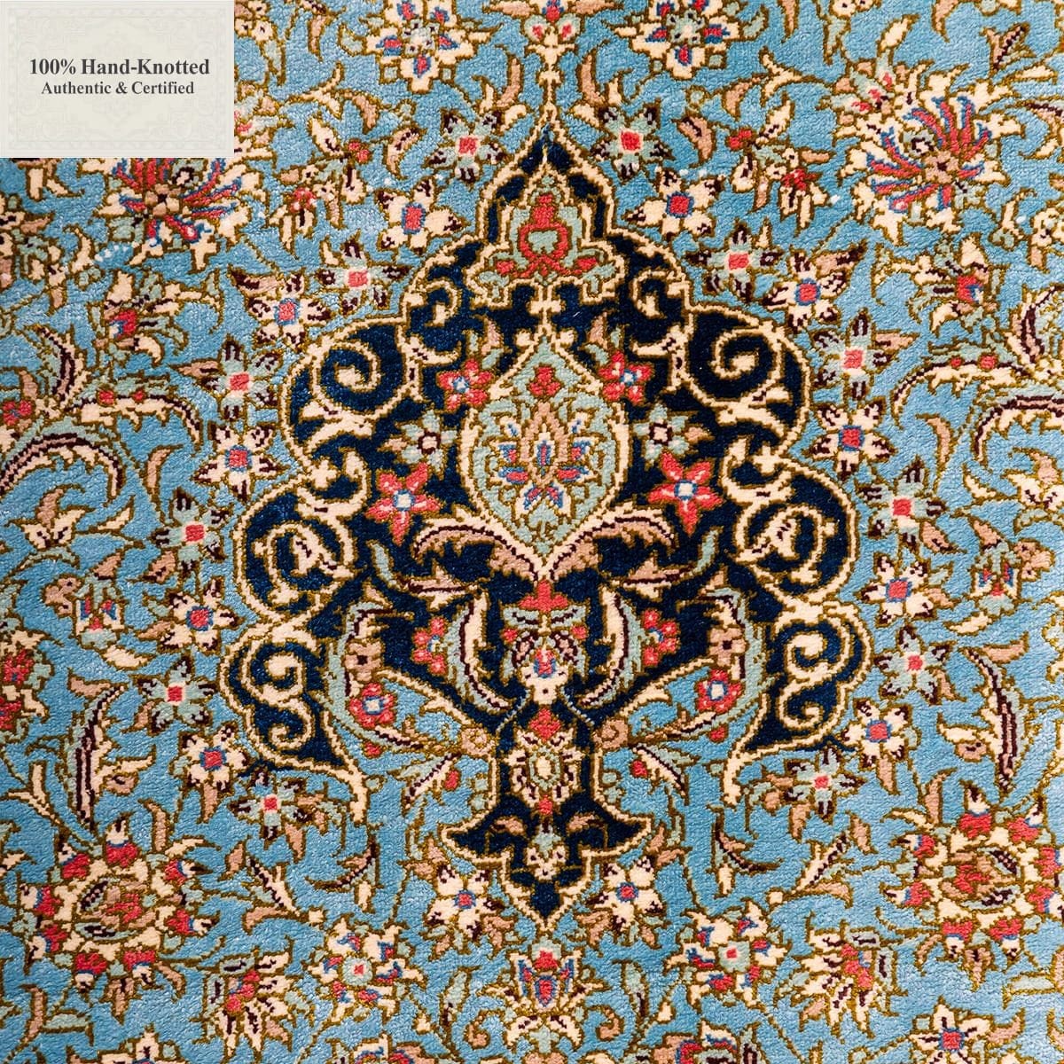 Ghom Perserteppich 198 × 300 cm aus Seide, handgeknüpft