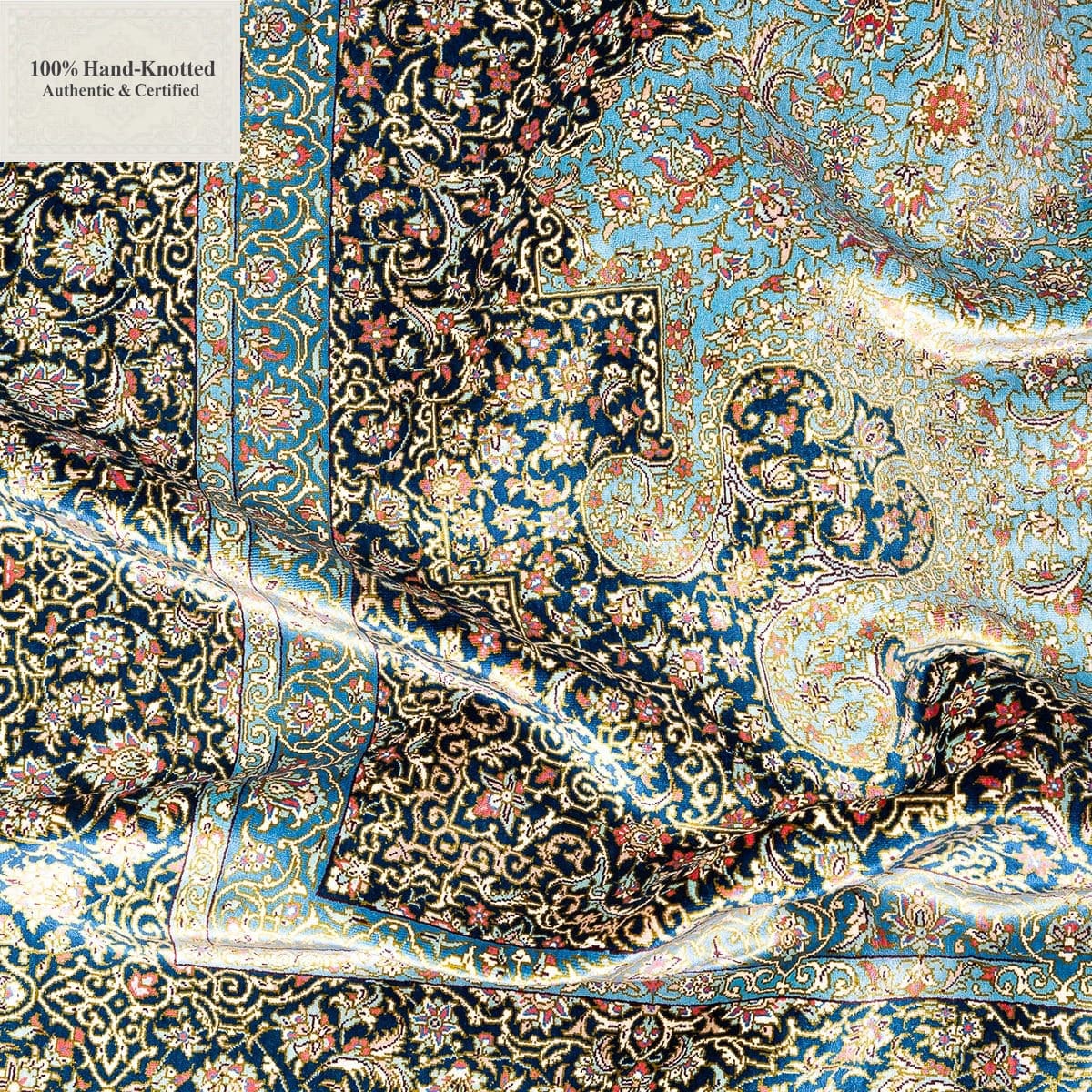 Ghom Perserteppich 198 × 300 cm aus Seide, handgeknüpft