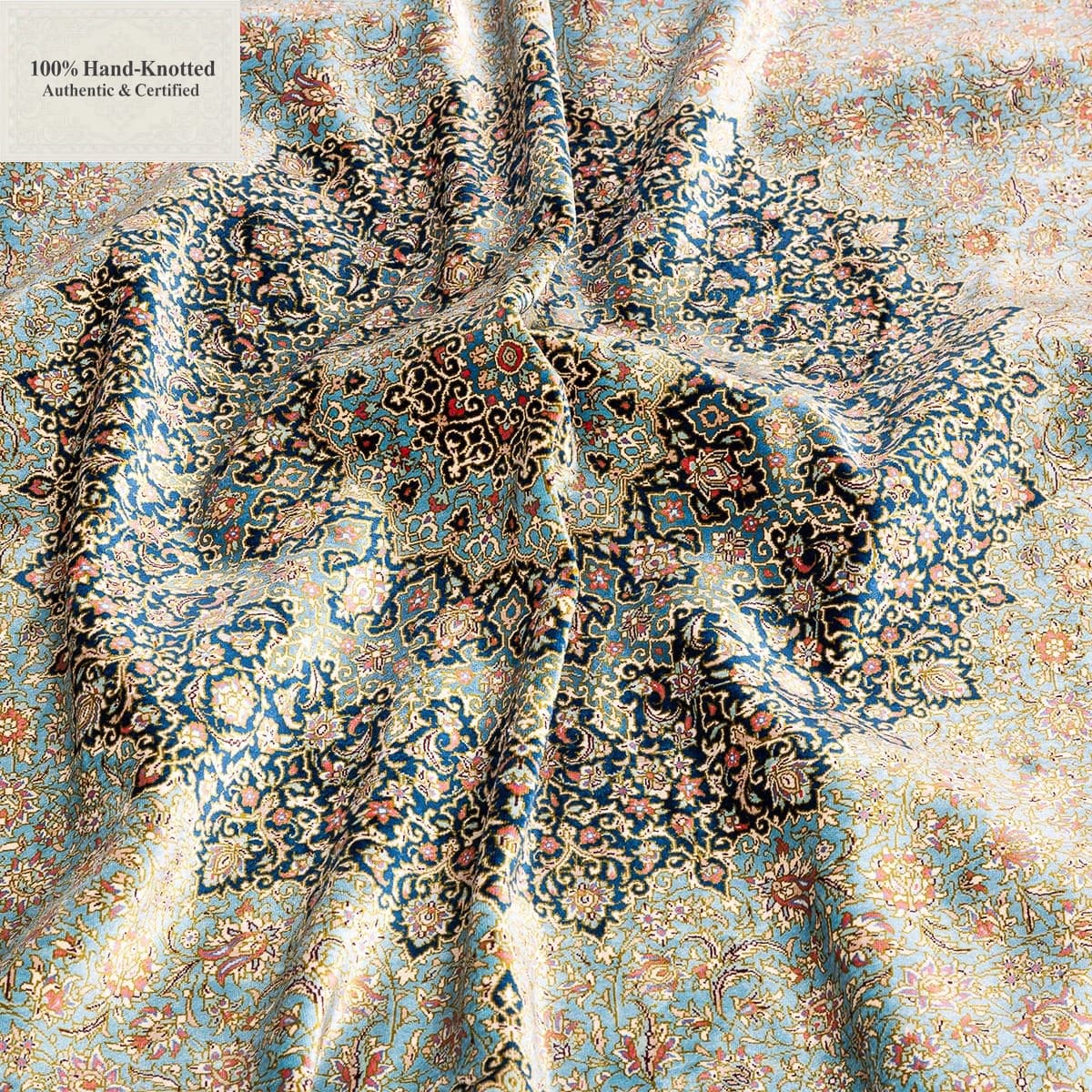 Ghom Perserteppich 198 × 300 cm aus Seide, handgeknüpft