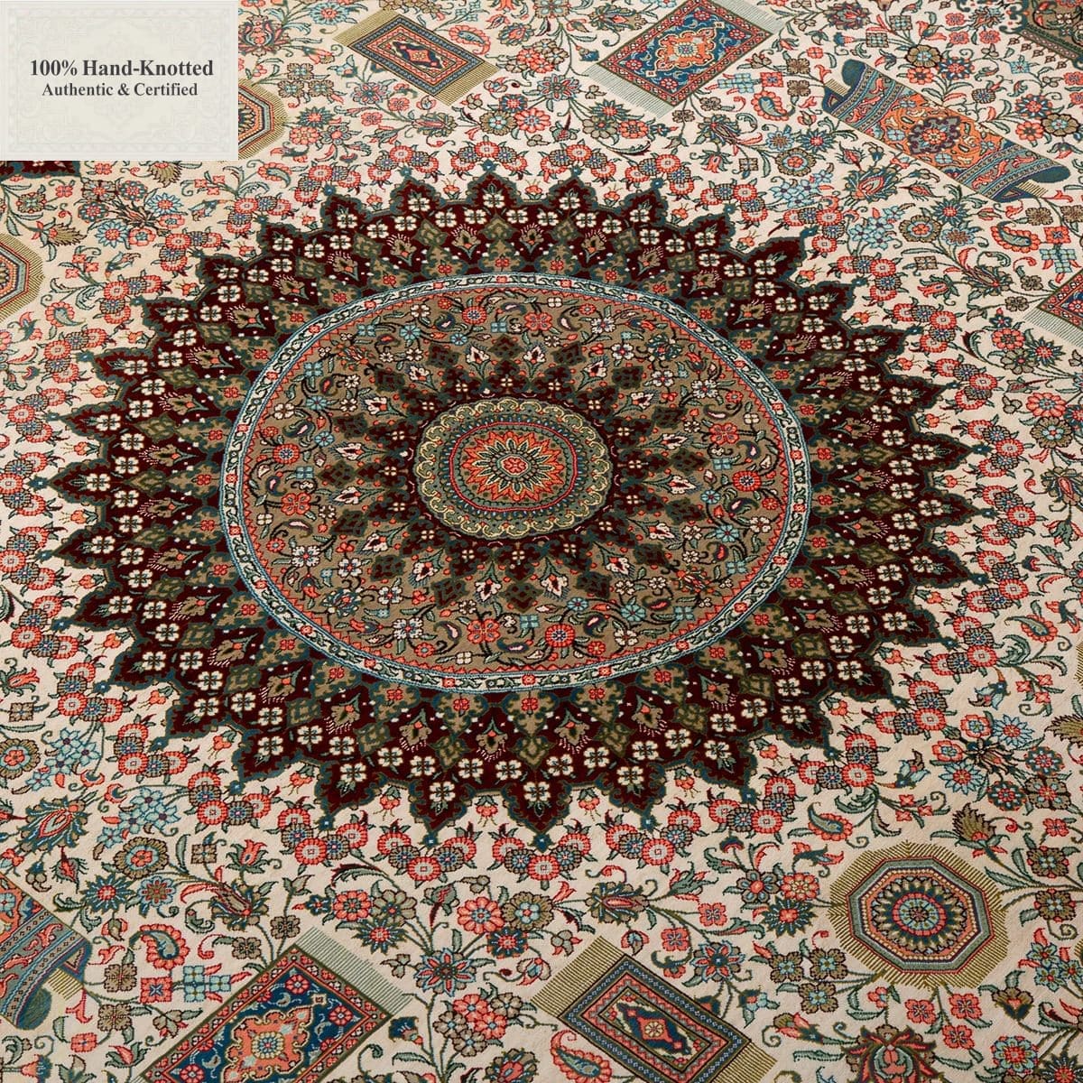Ghom Perserteppich 307 × 198 cm aus Seide, handgeknüpft