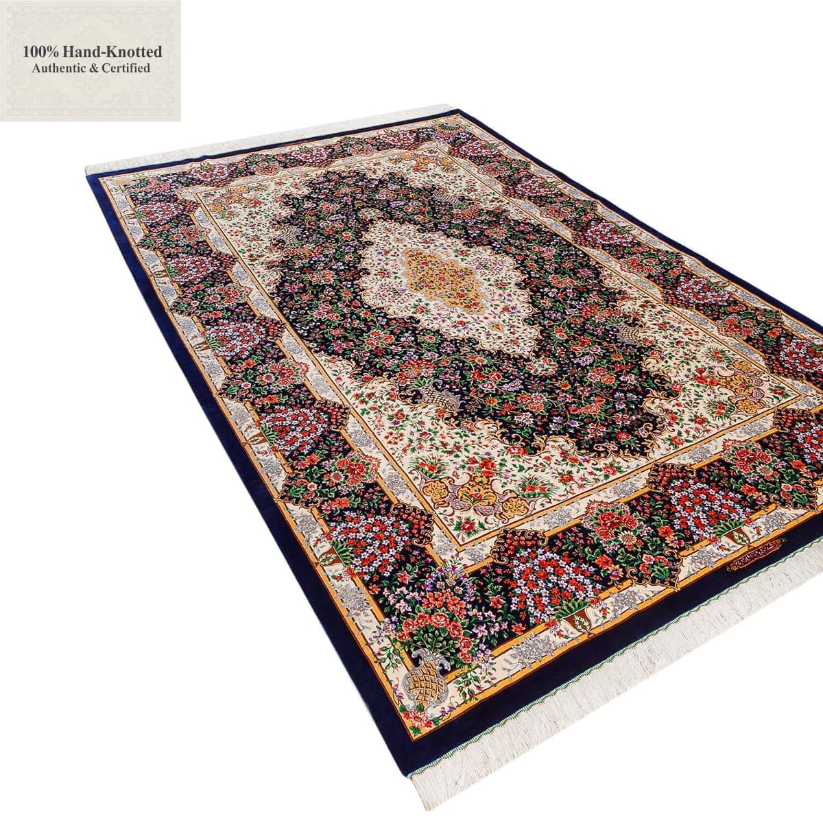 Handgeknüpfter Ghom Perserteppich, 300 × 200 cm, Seide