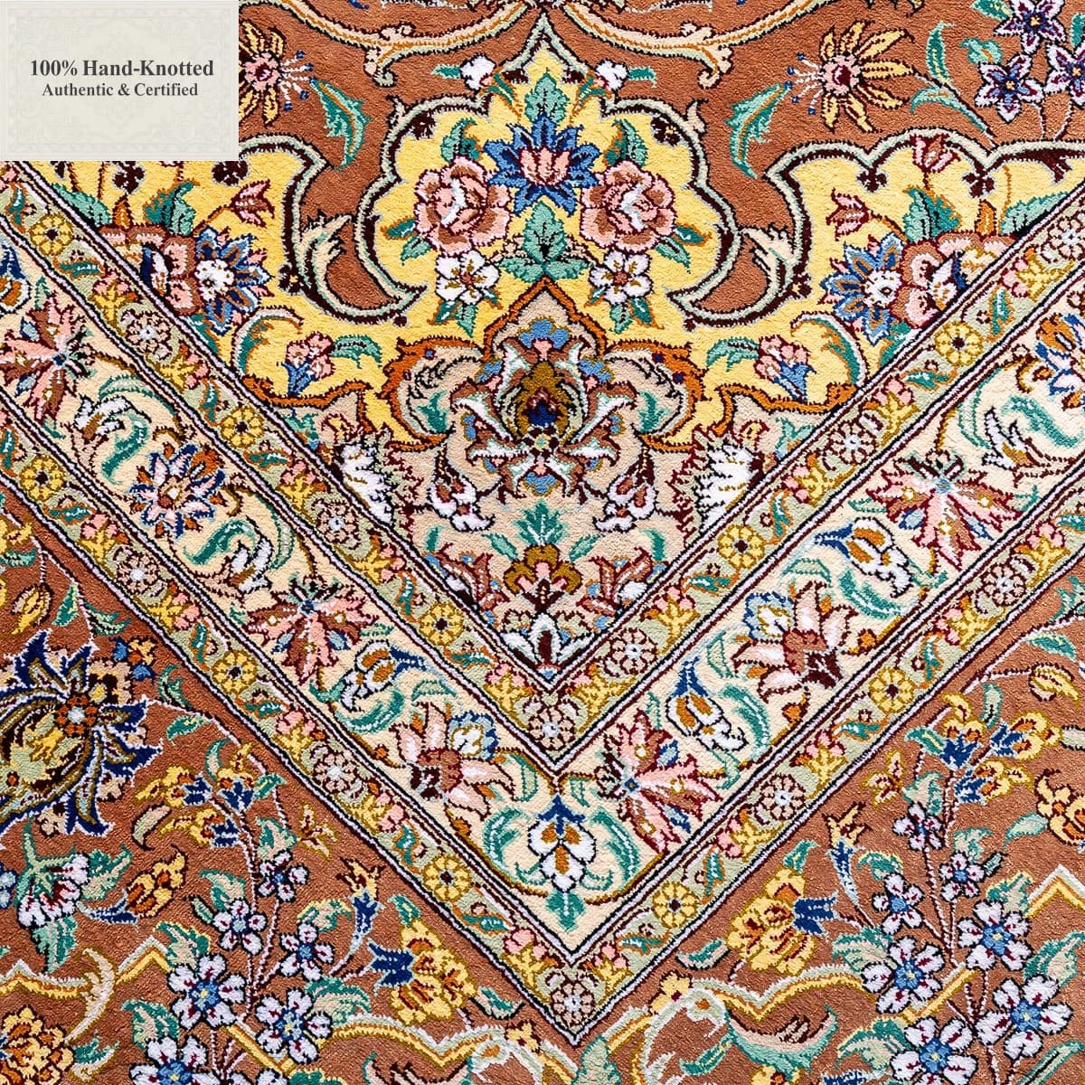 Handgeknüpfter Ghom Perserteppich, 303 × 198 cm, Seide
