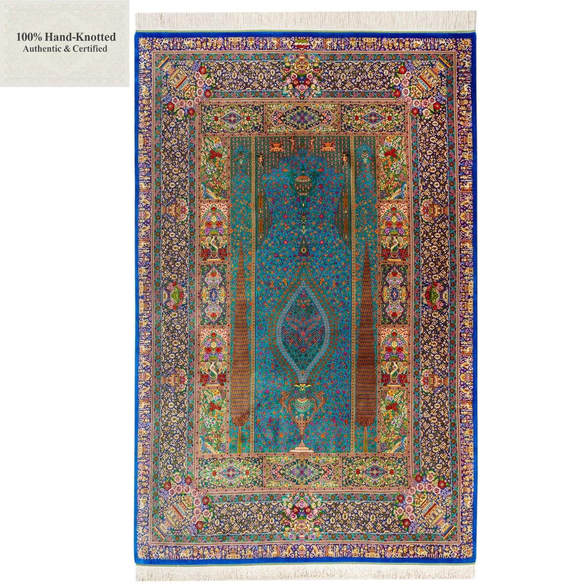 Ghom Perserteppich 200 × 136 cm aus Seide, handgeknüpft