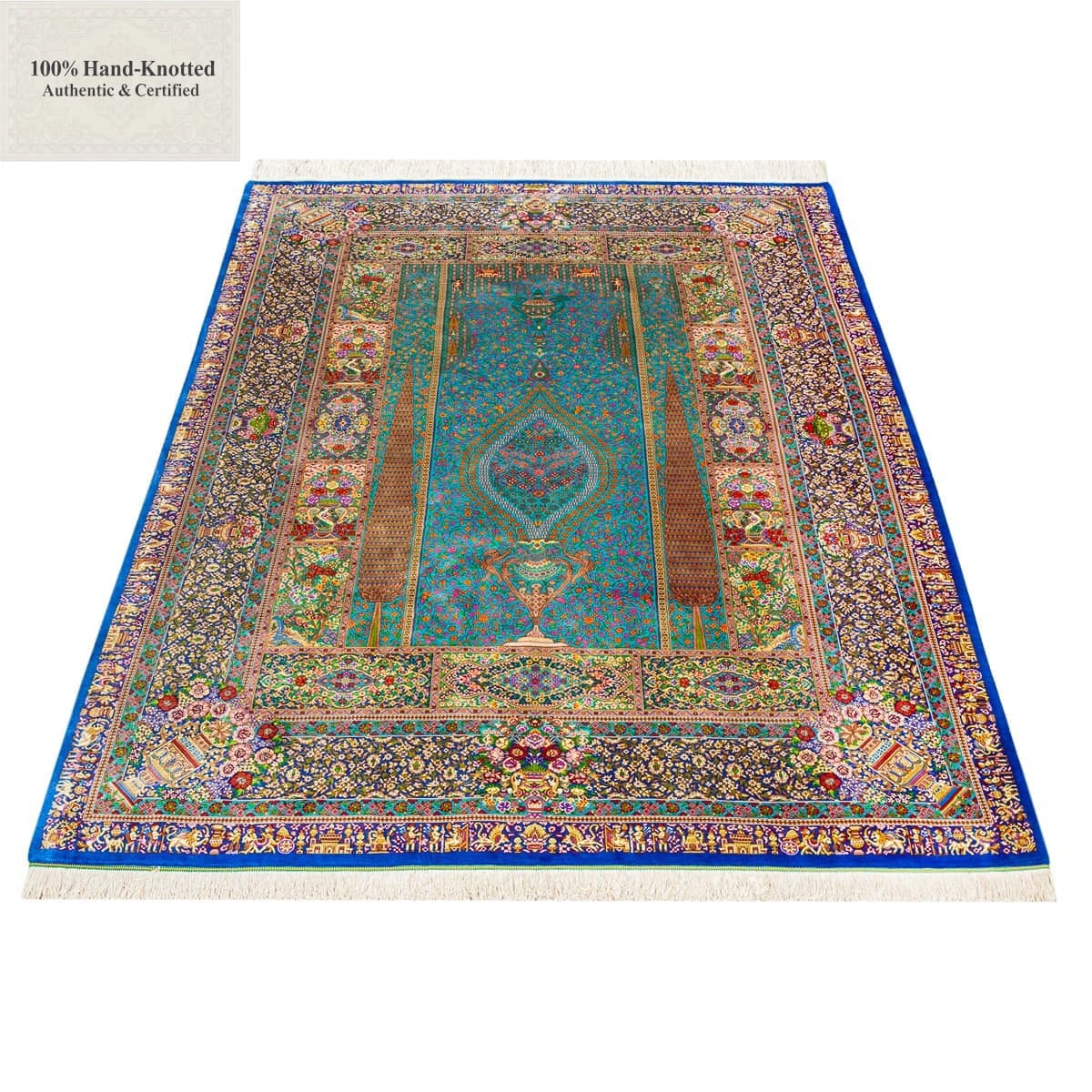 Ghom Perserteppich 200 × 136 cm aus Seide, handgeknüpft