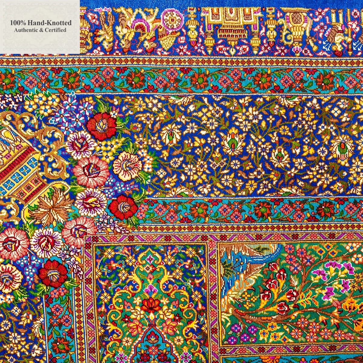 Ghom Perserteppich 200 × 136 cm aus Seide, handgeknüpft