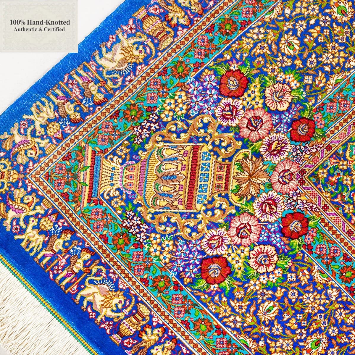 Ghom Perserteppich 200 × 136 cm aus Seide, handgeknüpft