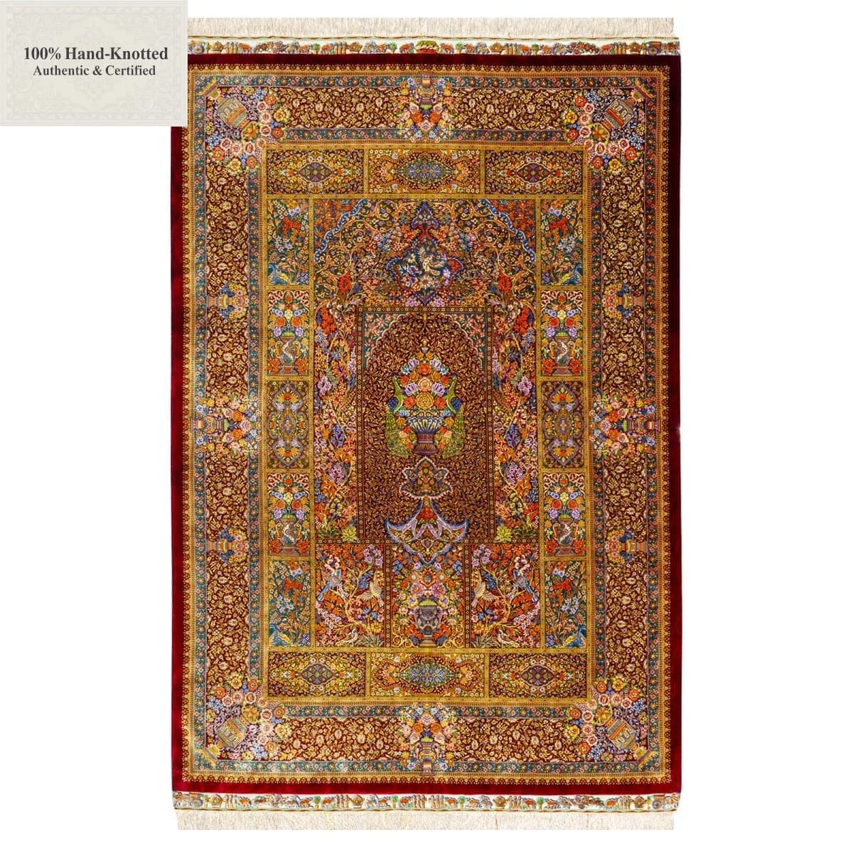 Handgeknüpfter Ghom Perserteppich, 135 × 200 cm, Seide