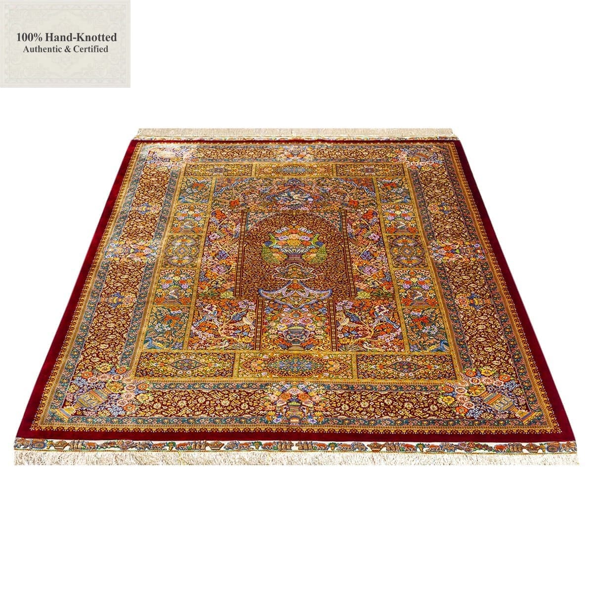 Handgeknüpfter Ghom Perserteppich, 135 × 200 cm, Seide
