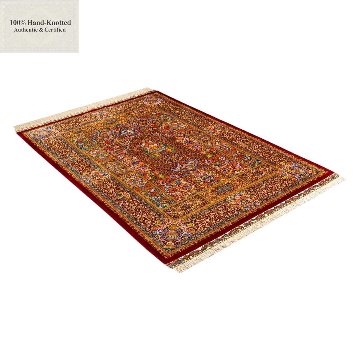 Handgeknüpfter Ghom Perserteppich, 135 × 200 cm, Seide