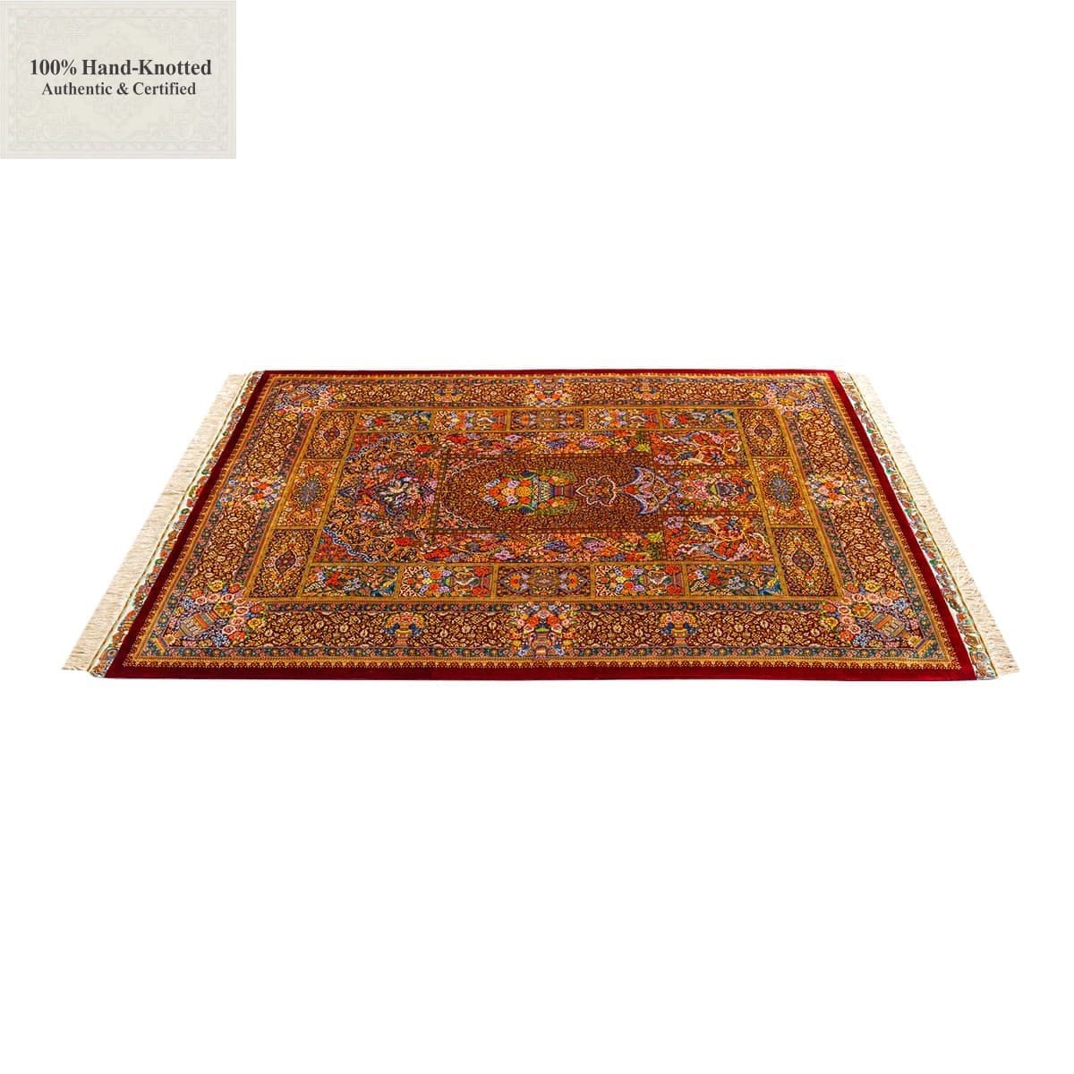 Handgeknüpfter Ghom Perserteppich, 135 × 200 cm, Seide