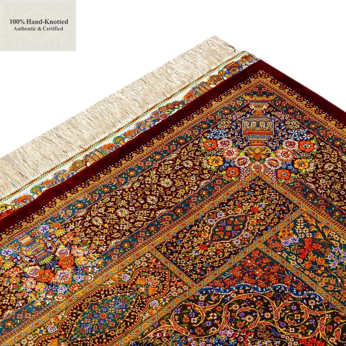 Handgeknüpfter Ghom Perserteppich, 135 × 200 cm, Seide