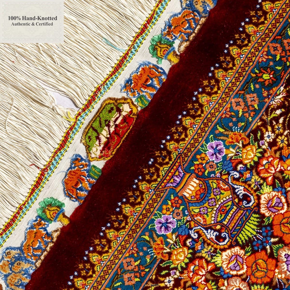 Handgeknüpfter Ghom Perserteppich, 135 × 200 cm, Seide