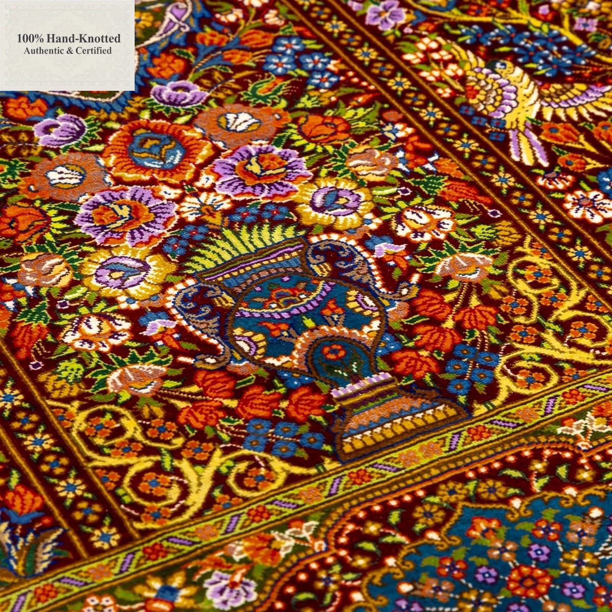 Handgeknüpfter Ghom Perserteppich, 135 × 200 cm, Seide